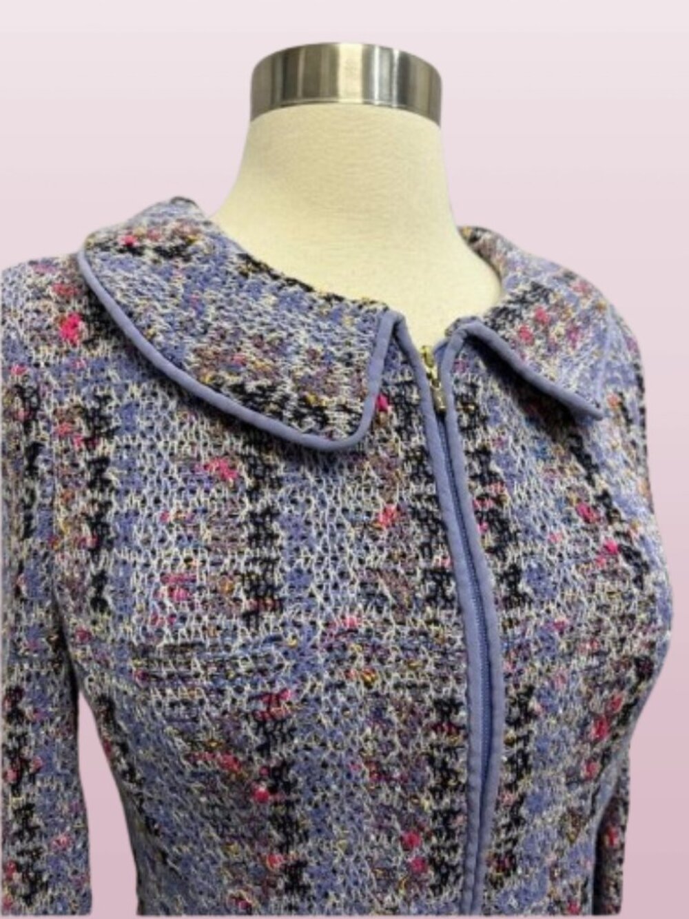 St. John Collection Purple Tweed Full Zip Boucle Jacket Size 10